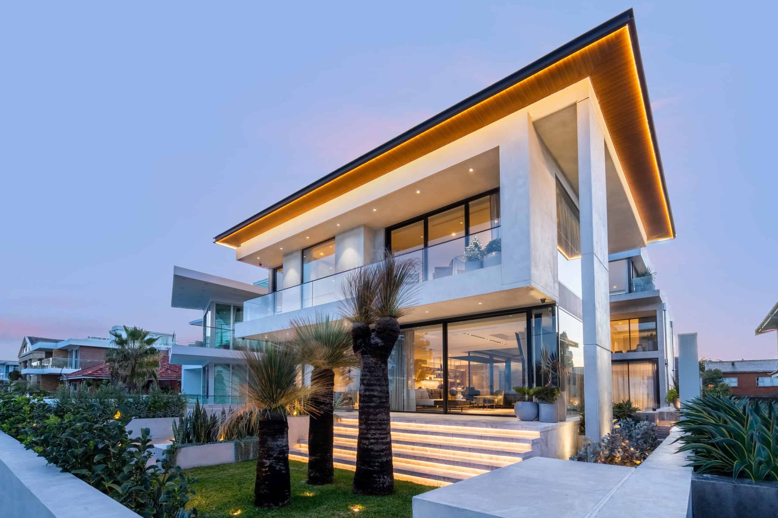 Contemporary home with large aluminium sliding and stacking glass doors